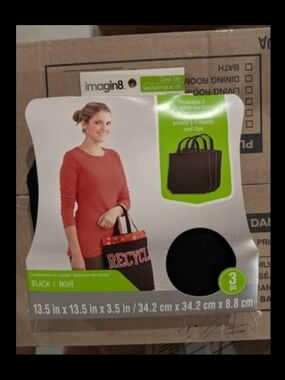 Imagin8 Black Canvas Crafting Tote Bags - Set of 3 - 13.5" x 13.5" x 3.5" - NIP